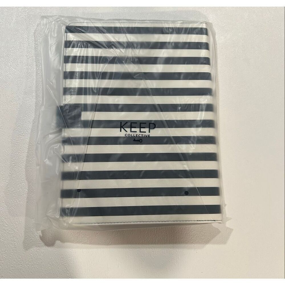 Keep Collective Striped Binder Organizer Navy White Planner Portfolio Snap Closu